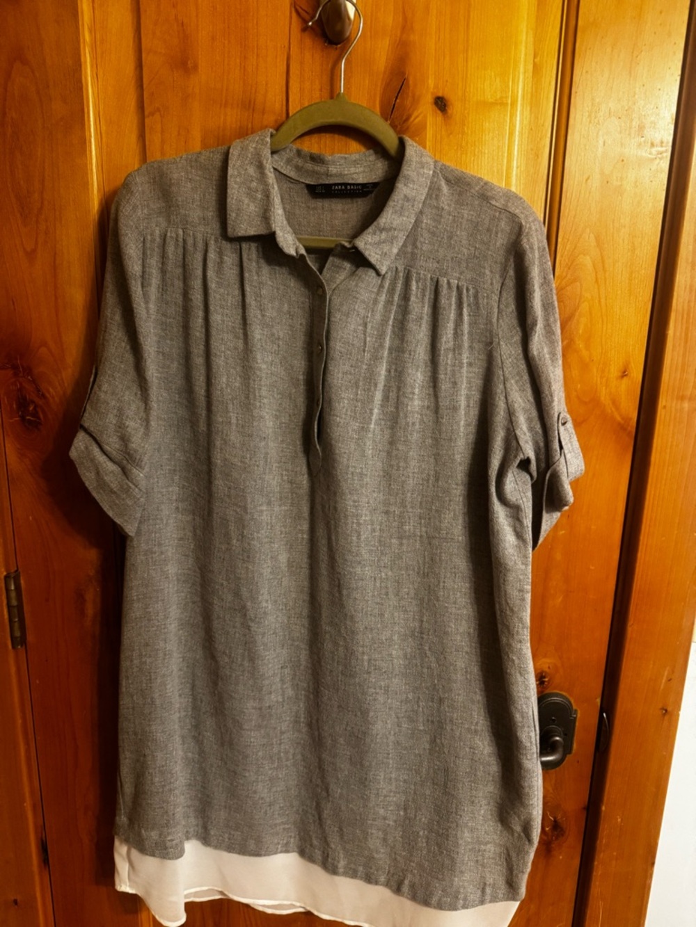 Zara Gray Casual Button-Down Tunic Shirt